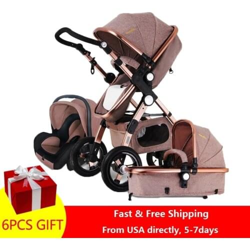 Fast Shipping Free shipping Baby Stroller Higher Land-scape Baby Walker 3 in 1 Portable Stroller 2 in 1 Pram on 2020