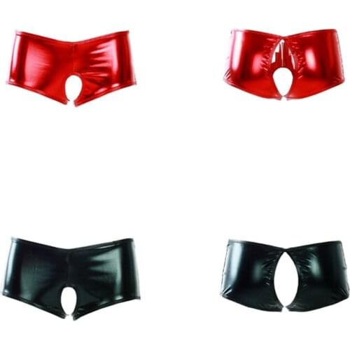 Hot Sale Ladies Sexy Underwear Faux Leather Fetish Erotic Pants Open Crotch Sex Clothing Nightclub Ladies Wetlook Clubwear