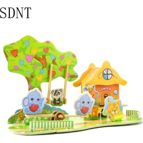 Amusement Park Cardboard 3D Puzzle for Kids Educational Toys Animals Garden Kids Diy Fairy Tale Model Kit Toys for Children Gift