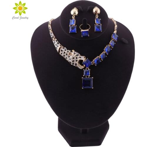 Blue Crystal Necklace Earrings Bracelet Set Indian Bridal Jewelry Sets Womens Party Costume Luxury Jewellery Gift
