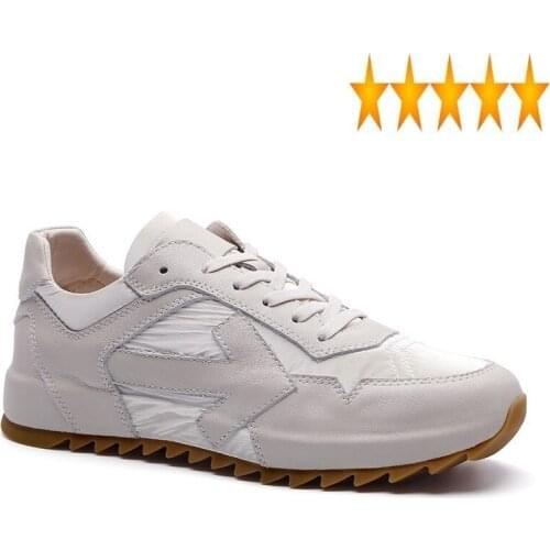 Leather Genuine Brand White 100% Men Designer Breahtbale Patchwork Sneakers Street Casual Platform Shoes Zapatillas Hombre
