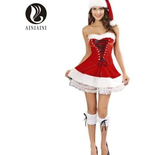 Cute Sweet Christmas Bandage Dress Strapless Sleeveless Patchwork Clothing Women Verlour Rabbit Hair Costume vestido noche