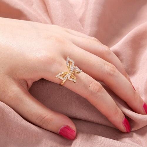 Fashion Trendy Rhinestone Butterfly Zircon Pave Ring Light Luxury Designer Jewelry for Women Party Gift Open Rings