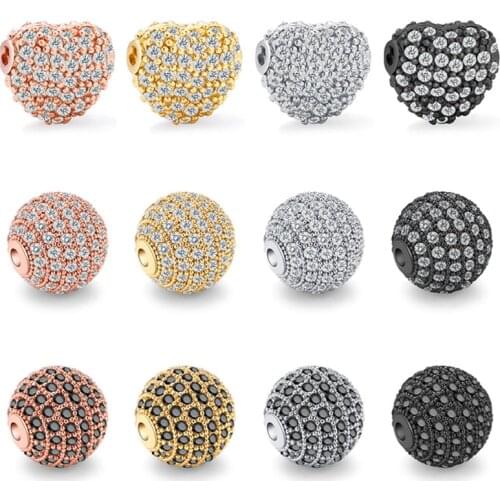 MINHIN 5Pcs Fashion Shining Crystal Heart Cubic Zirconia Brass Spacer Beads Beads for Jewelry DIY Making