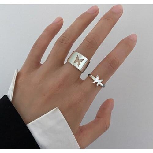 Trendy Butterfly Rings For Women Men Silver Gold Lover Couple Rings Set Friendships Engagement Wedding Open Rings 2021 Jewelry