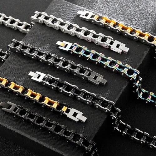 Masculine Mens Bike Motorcycle Chain Bracelet of Stainless Steel Two-Tone High Polished 12/15MM Wide 8.86" Friendship Jewellery
