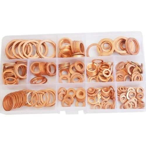 280Pcs Copper Washer Gasket Nut and Bolt Set Flat Ring Seal Assortment Kit with Box M5 M6 M8 M10 M12 M14 M16 M20 for Sump Plugs
