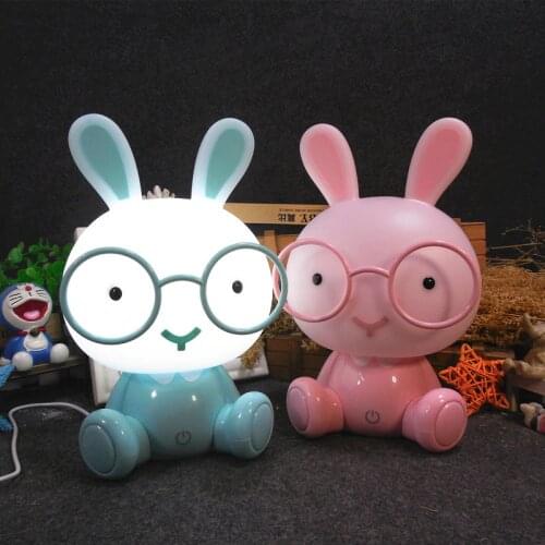 Glasses Rabbit Night Light Baby Kids Room Cartoon Led USB Night Lamp Christmas Gift Children Bedside Home Decor Holiday Lighting