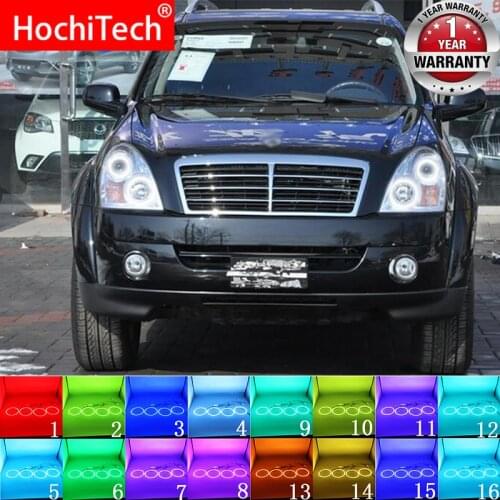 Latest Headlight Multi-color RGB LED Angel Eyes Halo Ring Eye DRL RF Remote Control for Ssangyong Rexton 2006 - 2011 Accessories