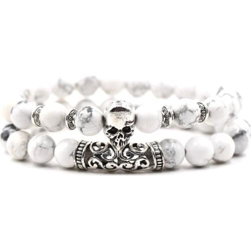 2019 New Alloy Accessories Bracelet Jewelry Fashion White Pine Stone Simple Elastic Beads Bangle 2/Set for Women Men