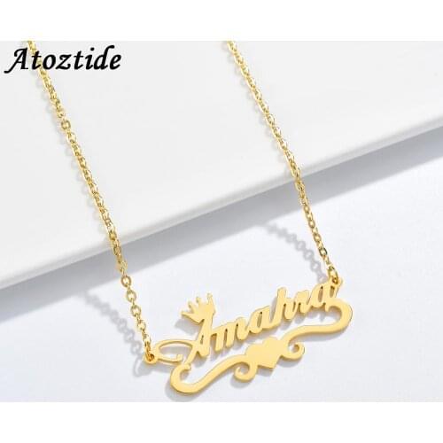 Atoztide 2020 New Heart with Personalized Name Necklaces for Women Nameplate Jewelry Stainless Steel Custom Letter Necklace