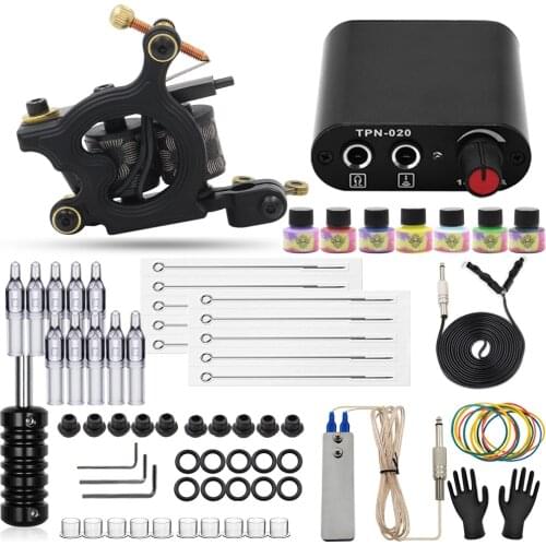 New Tattoo Kit Coil Tattoo Machine Gun Set with Tattoo Power Supply Foot Switch Pedal Clip Cord for Tattoo Beginner Supplies