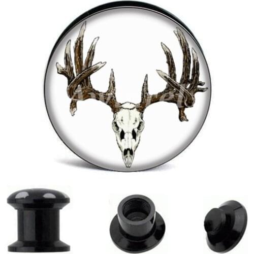 Wholesale Ear Gauge Plugs Whitetail Skull Acrylic Screw Fit Flesh Tunnel Eyelet Body Piercing Jewelry 6mm-25mm AW40322