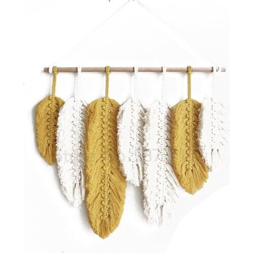 Feather handmade tapestry woven leaf cotton rope DIY material bag living room guest house porch Pendant