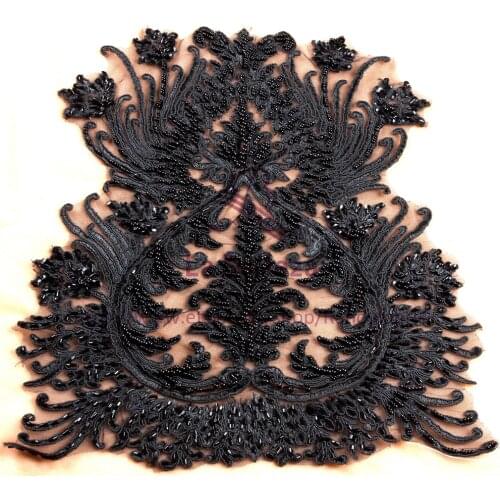 La Belleza BLACK Bridal gown Bone skirt veil accessories handmade patch 45*30cm WHH1802BL