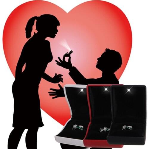 Drop&Wholesale LED Lighted Earring Ring Box Faux Leather Wedding Engagement Jewelry Display Hot APR28