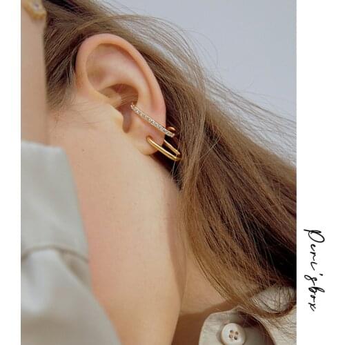 PerisBox Double Circle Gold Stud Earrings Thin Line Irregular Geometric Earrings for Women CZ Stone Minimalist Earrings Studs