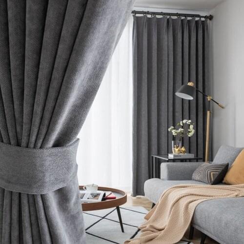 Nordic Modern High-end Chenille Solid Color 2021 New Curtains for Living Dining Room Bedroom Light Luxury Thickened Simple