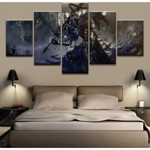 Modern Decorative Canvas Painting 5 Panels Dark Souls Warrior Game Poster Modular Pictures for Bedroom Wall Art Home Decor