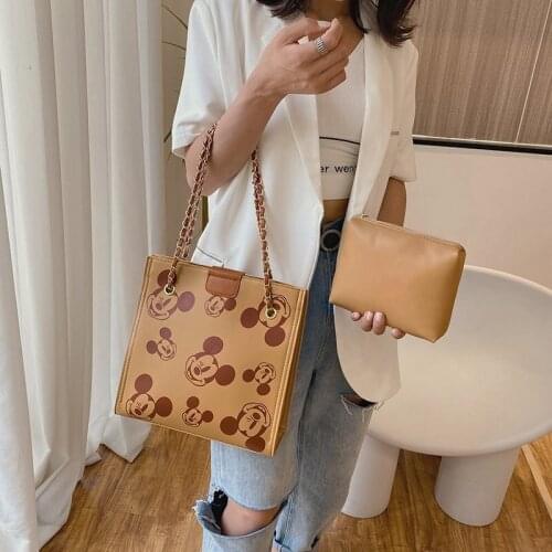 2pcs Disney mickey mouse shoulder messenger bag cosmtic bag Fashion shoulder bag simple large capacity tote bag chain handbag