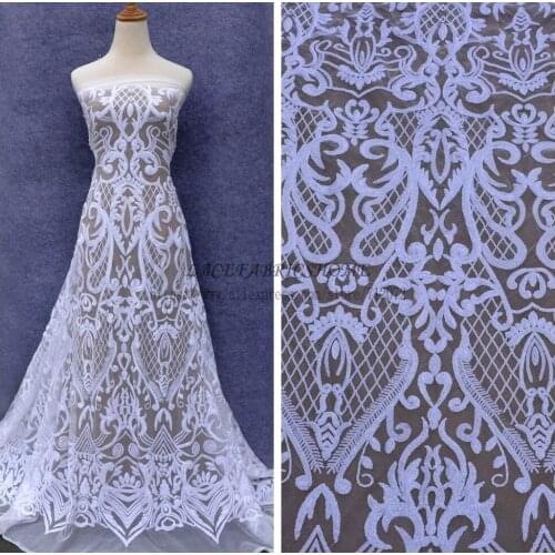 La Belleza 1 yard White/wine/red/gold/black sequins evening dress fabric