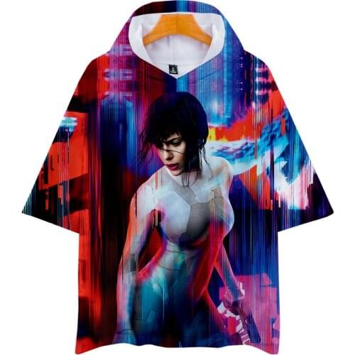 Printed Ghost in the Shell T-Shirt Hoodies Women/Men short Sleeve Hooded Sweatshirts Hot Sale Casual Trendy Streetwear T Shirt
