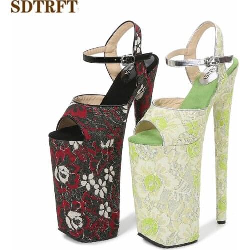 SDTRFT 10 inch Stilettos Fetish Sequins Sandals 26cm Thin Heels Pumps 16cm Platform Women Shoes Retro Embroidery zapatos mujer
