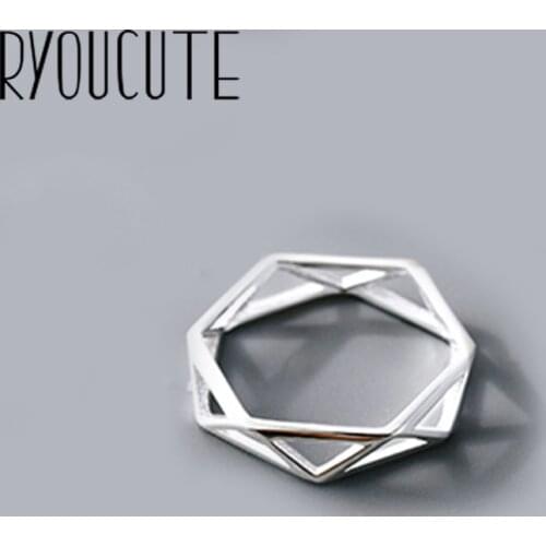 Boho Vintage Silver Color Hexagon Rings for Women Lover Finger Ring Valentines Day Gifts