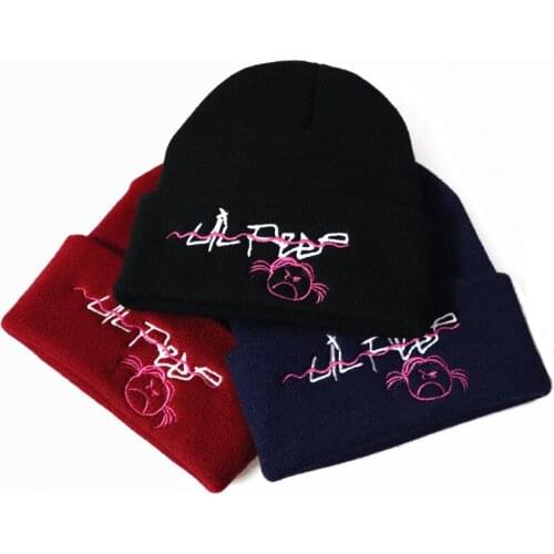 Embroidery Lil Peep Beanie Hat Men Women Hip Hop Hat Sad Face Knitted Letter Cap Outdoor Skiing Caps xxxtentacion