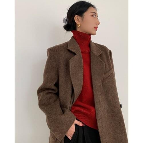 High-end koala wool super soft waxy elegant mid-length double-sided cashmere coat woolen coat female 21 new