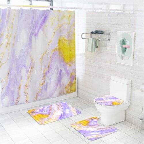 Cilected Color Marble Shower Curtain Toilet Floor Mats Home Bathroom Waterproof And Mildew-Proof Curtains Non-Slip Carpet Decor