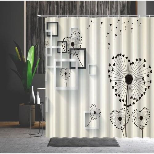 Love-Heart Shower Curtain Dandelion Geometry Stripe Modern Simplicity 3D Printing Bathroom Decoration Bath Curtains With Hooks