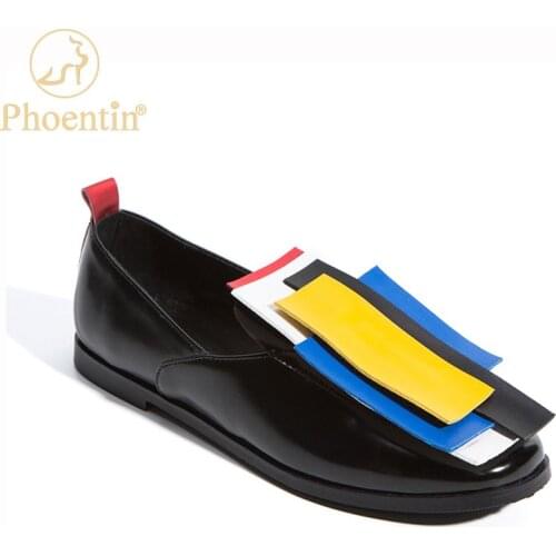 Phoentin colorful low heeled shoes for women 2020 autumn new comfortable round toe Mules PU leather casual shoes female FT1070