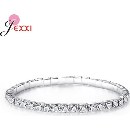Korean Style Sparkling Crystal Bracelet Genuine 925 Sterling Silver Bracelet For Women Dance Party Dating Modern Female Jewelry