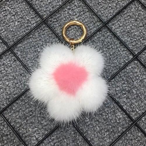 Keychain Women Bag Pendant Key-Ring Car Sun-Flower Pendant Fashion Luxury Real Mink Fur Accessories Holiday Gift