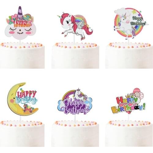 1pc Unicorn Rainbow Happy Birthday Printed Acrylic Cake Topper For Kids Girls Unicorn Birthday Party Baby Shower Dessert Decor