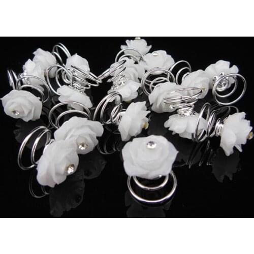 20Pcs Bridal Wedding Prom Crystal Rhinestone White Flower Hair Pins Twister