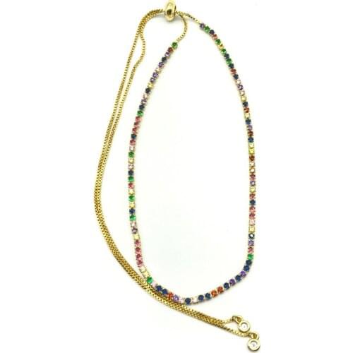 5PCS/lot 2MM Multi Cubic Zirconia Tennis Chocker&Necklaces for Women Copper Adjustable Chain Charm Necklaces Jewelry