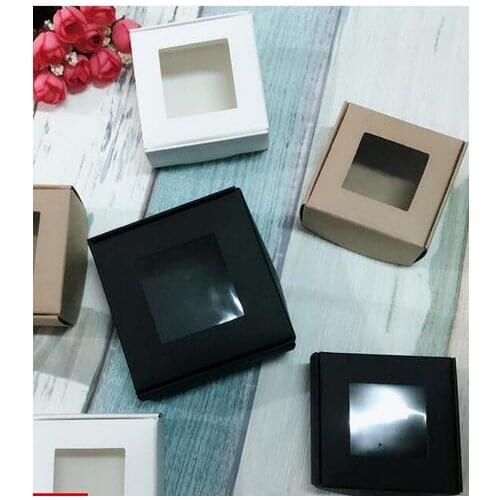 50pcs White black kraft Paper gift Box PVC window display For soap gift toy packaging paper carton box with plastic pvc window