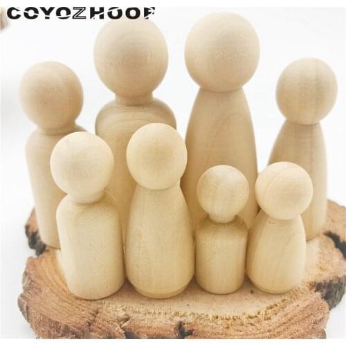 Creative 8Pcs Unfinished Wooden Peg Dolls People Peg Dolls Wooden Family DIY Crafts Cake Topper Kids Printed Party Wedding Decor