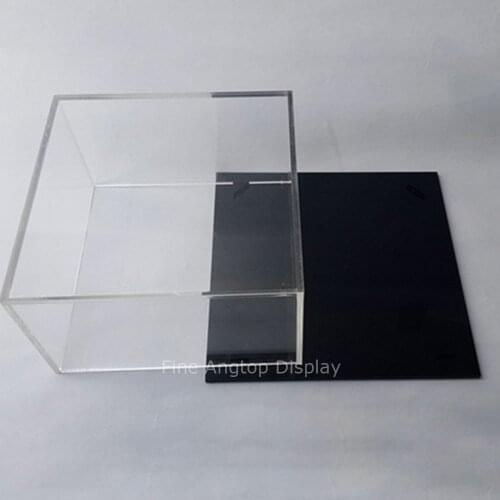 Acrylic Crown Display Box Square Sided Box Shop Holder Dustproof Jewelry Packaging Accessories Storage Case With Black Bottom