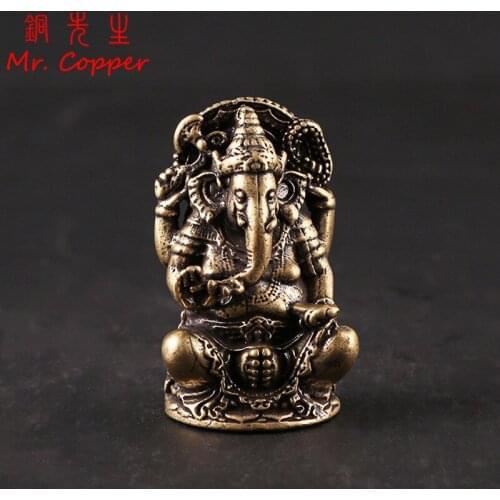 Antique Brass Thailand Elephant God Small Statue Southeast Asia Copper Buddha Figurines Crafts Home Decoration Desktop Ornaments