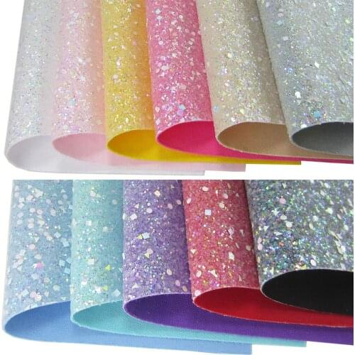 A4 Sheet 30x21cm Chunky Glitter Fabric Leather With Same Color Backing For Craft Sewing Bows DIY Earring F0376