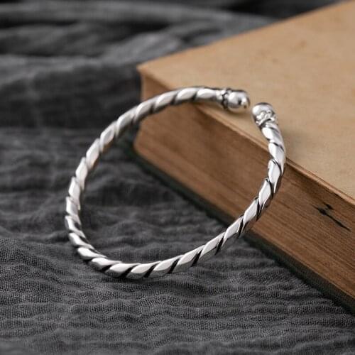 Retro knitting personality simple opening mens and womens bracelet foot Silver Bracelet Silver Jewelry Bracelet Gift