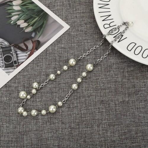 2021 Hip Hop Irregular Pearl Chain Metal Round Chain Interlink Necklace Ladies Jewelry