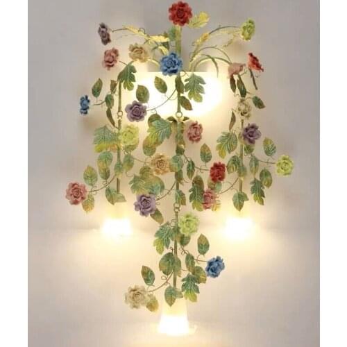 Decora Country Floral Flower Rose Wall Lamps LED AC Wall Lights for Living Room Home Indoor Lighting Wall Sconces Bedroom Lamp