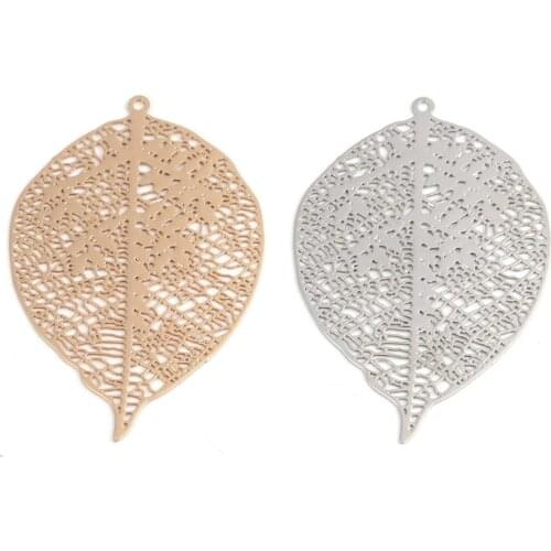 DoreenBeads Fashion Copper Filigree Stamping Pendants Gold Silver Color Leaf Charms Jewelry DIY Findings 4.2cm x 2.9cm, 10 PCs