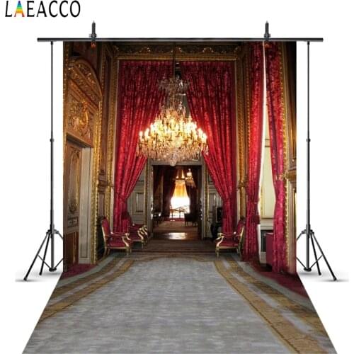 Laeacco Old Palace Curtain Armchair Chandelier Hallway Photo Backgrounds Customized Photographic Backdrops For Photo Studio