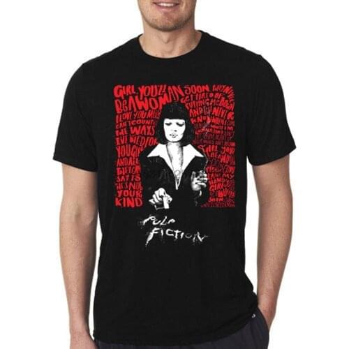 T shirt pulp fiction quentin tarantino cult film balck and white uma thurman mia wallace overdose cigarettes 100% cotton