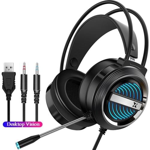 Gaming Headsets Surround Sound 4D Stereo Wired Earphones With Microphone Colorful Light PC Laptop Game Light Headset